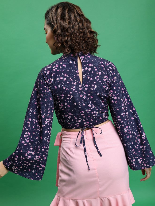 Tokyo Talkies Women Blue Printed Bardot Top - Blue - Image 3