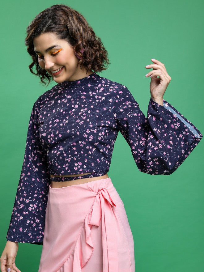 Tokyo Talkies Women Blue Printed Bardot Top - Blue - Image 4