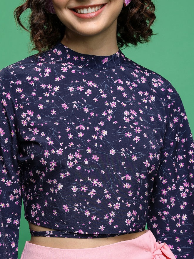 Tokyo Talkies Women Blue Printed Bardot Top - Blue - Image 5