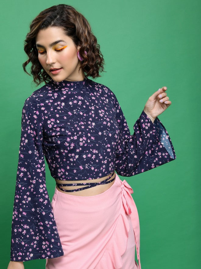 Tokyo Talkies Women Blue Printed Bardot Top - Blue - Image 6
