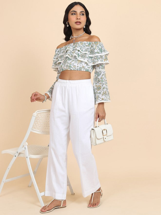 Tokyo Talkies Women White Printed Bardot Top - White - Image 2