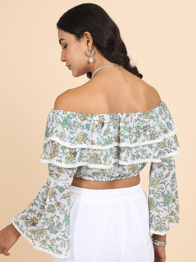 Tokyo Talkies Women White Printed Bardot Top - White - Image 3