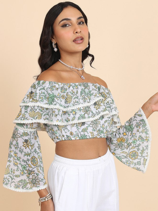 Tokyo Talkies Women White Printed Bardot Top - White - Image 6