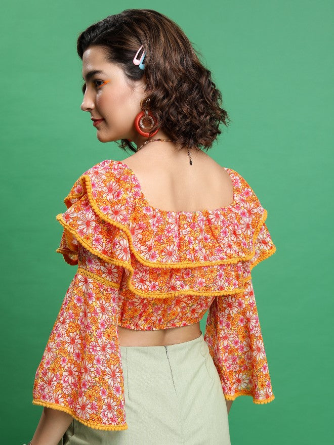 Tokyo Talkies Women Pink/White/Multi Printed Bardot Top - Pink - Image 3