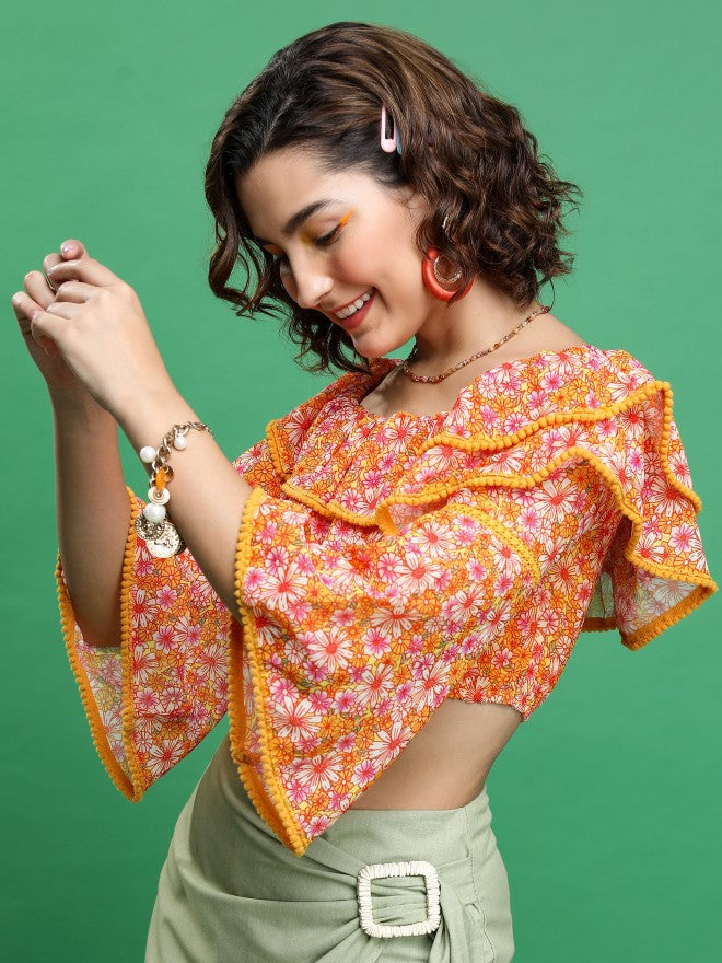 Tokyo Talkies Women Pink/White/Multi Printed Bardot Top - Pink - Image 4
