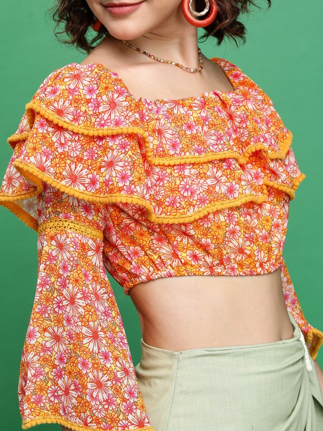 Tokyo Talkies Women Pink/White/Multi Printed Bardot Top - Pink - Image 5