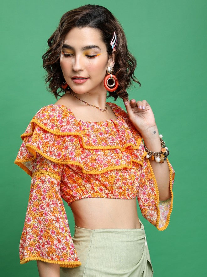Tokyo Talkies Women Pink/White/Multi Printed Bardot Top - Pink - Image 6
