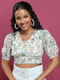 Tokyo Talkies Women Green Printed Blouson Top - Green - Image 1