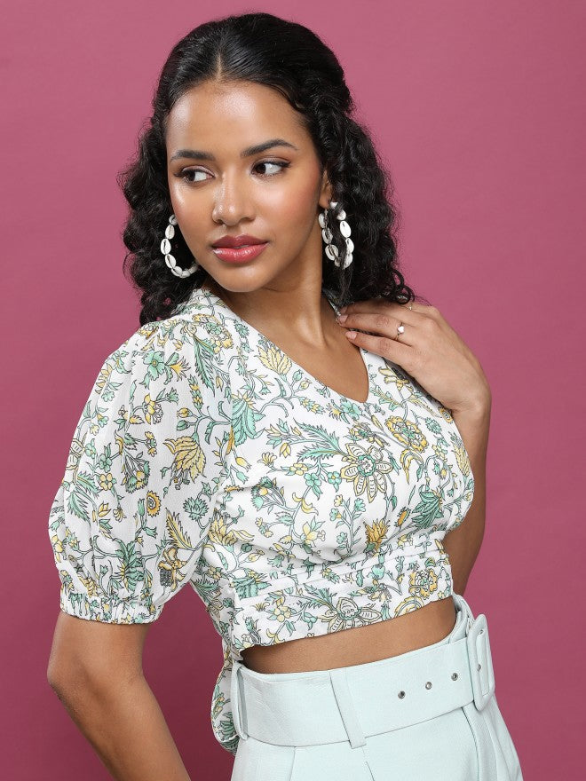 Tokyo Talkies Women Green Printed Blouson Top - Green - Image 6