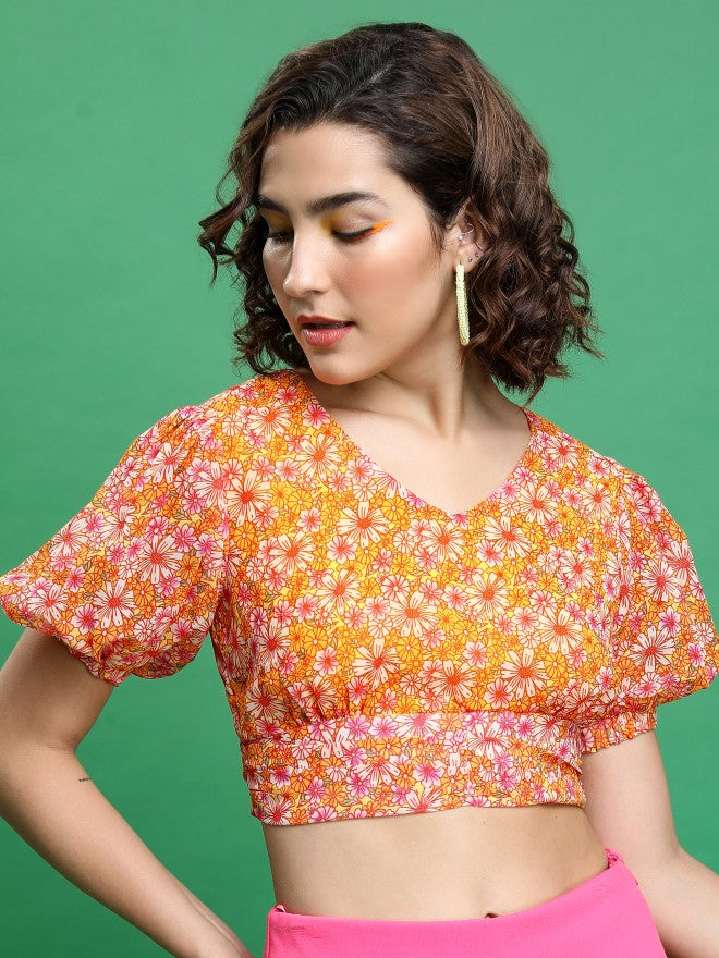 Tokyo Talkies Women Pink/White/Multi Printed Bardot Top - Pink - Image 1