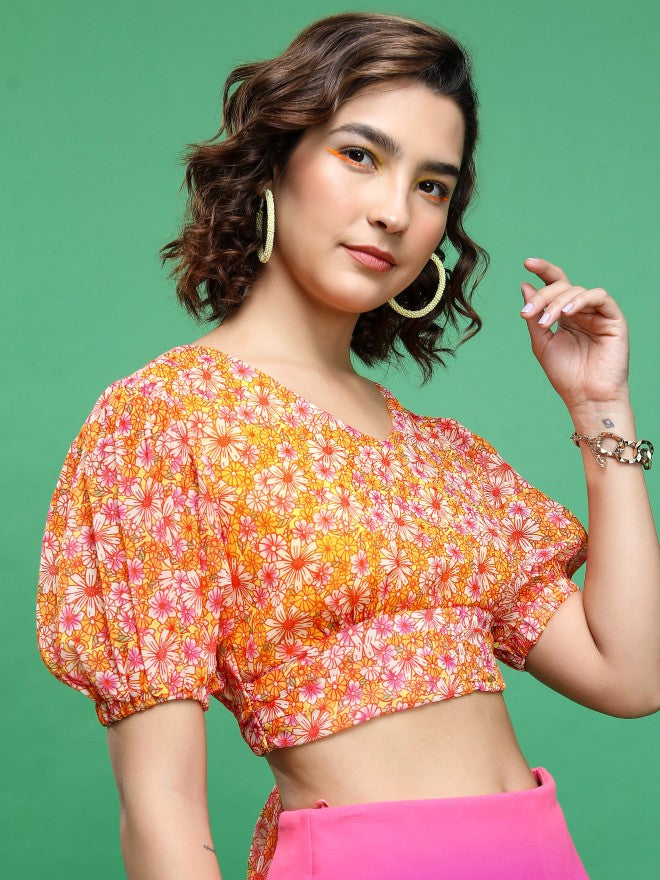Tokyo Talkies Women Pink/White/Multi Printed Bardot Top - Pink - Image 6