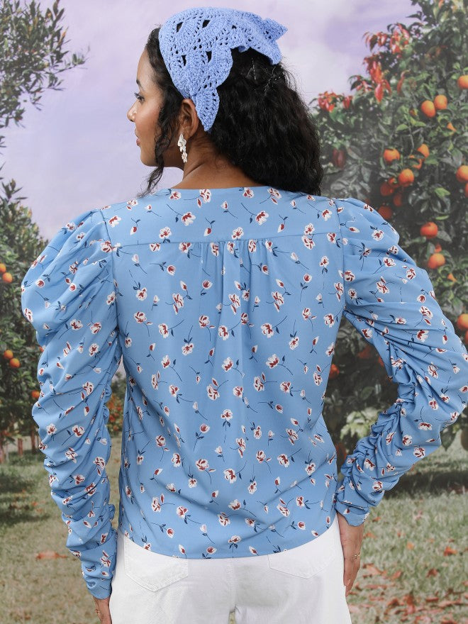 Tokyo Talkies Women Blue Printed Regular Top - Blue - Image 3