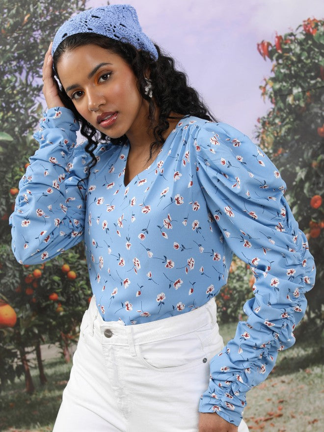 Tokyo Talkies Women Blue Printed Regular Top - Blue - Image 4