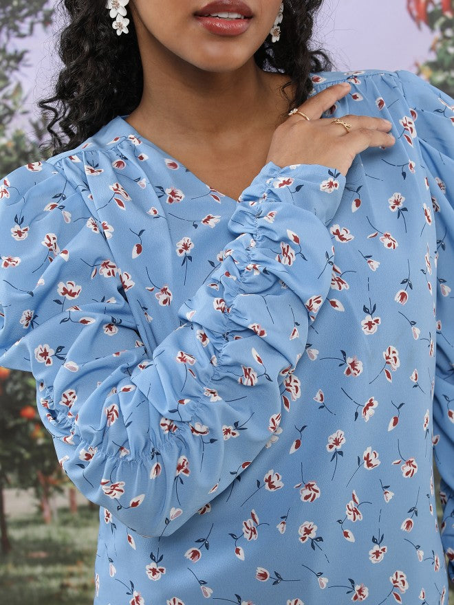 Tokyo Talkies Women Blue Printed Regular Top - Blue - Image 5