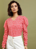 Tokyo Talkies Women Red Printed Regular Top - Red - Image 1