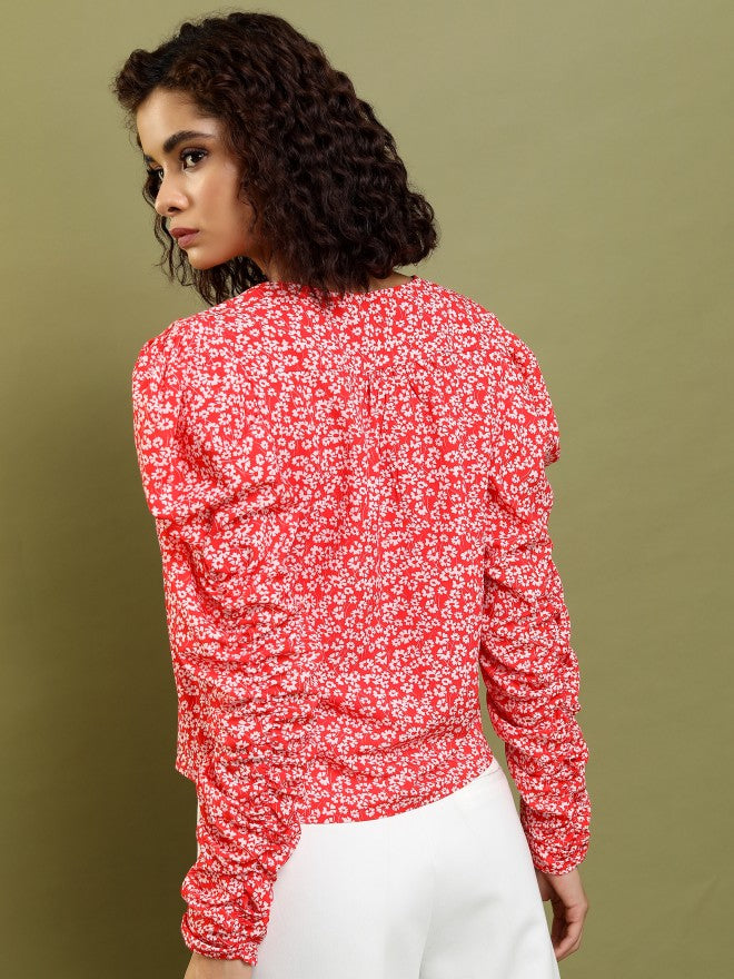 Tokyo Talkies Women Red Printed Regular Top - Red - Image 3