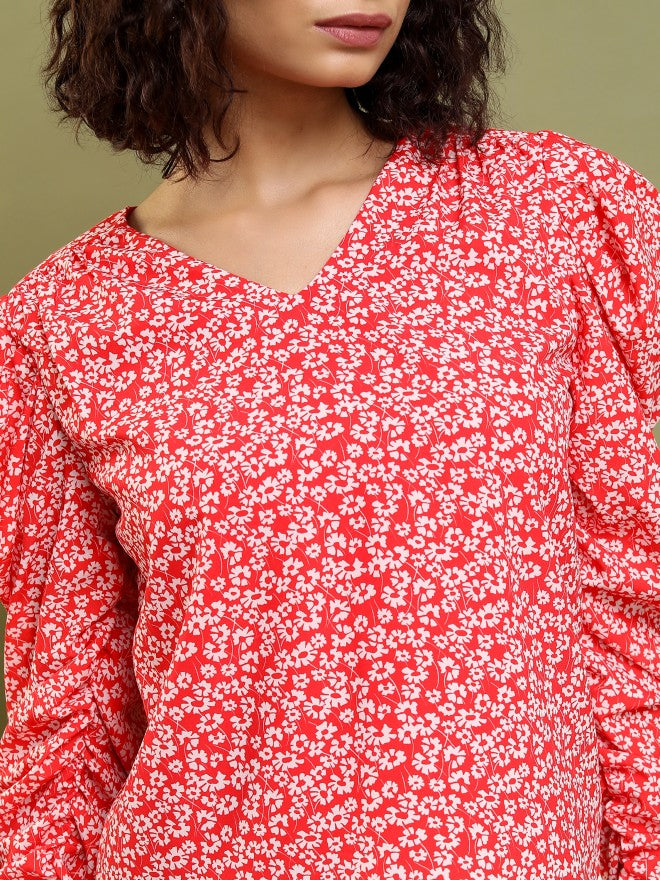 Tokyo Talkies Women Red Printed Regular Top - Red - Image 5
