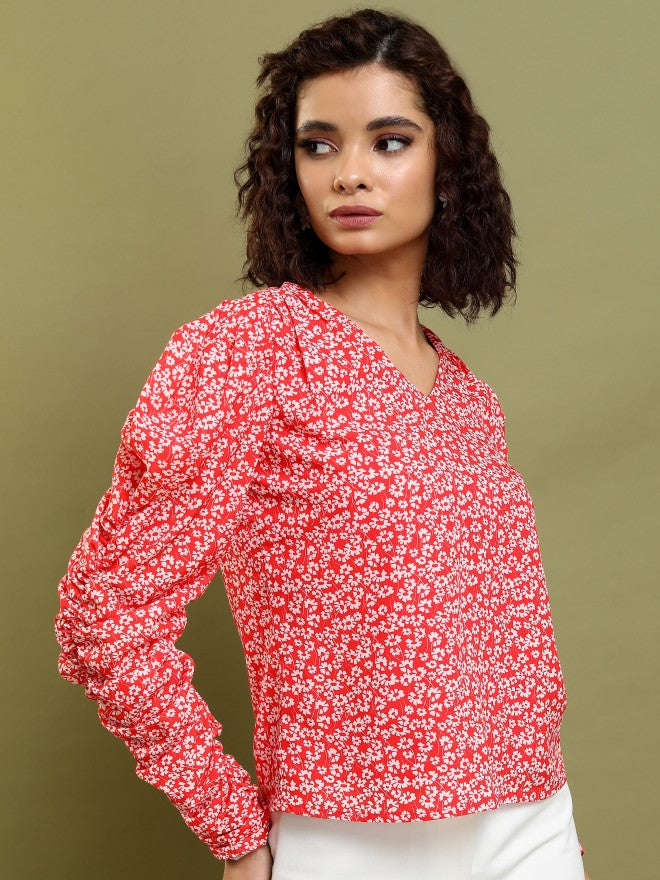 Tokyo Talkies Women Red Printed Regular Top - Red - Image 6
