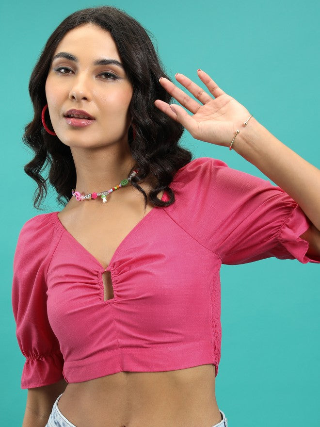 Tokyo Talkies Women Pink Solid Regular Top - Pink - Image 1