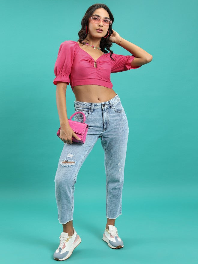 Tokyo Talkies Women Pink Solid Regular Top - Pink - Image 2