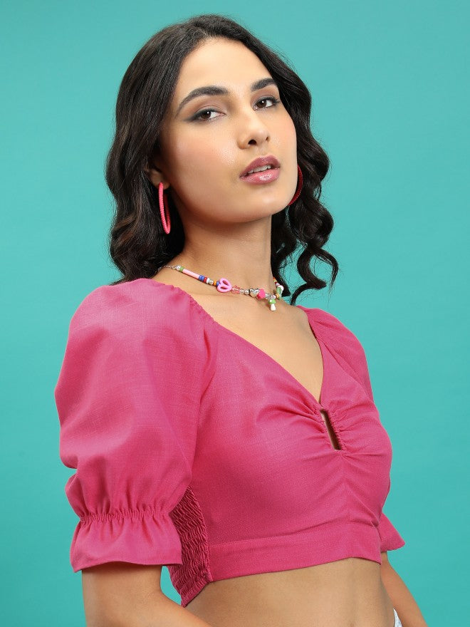 Tokyo Talkies Women Pink Solid Regular Top - Pink - Image 6