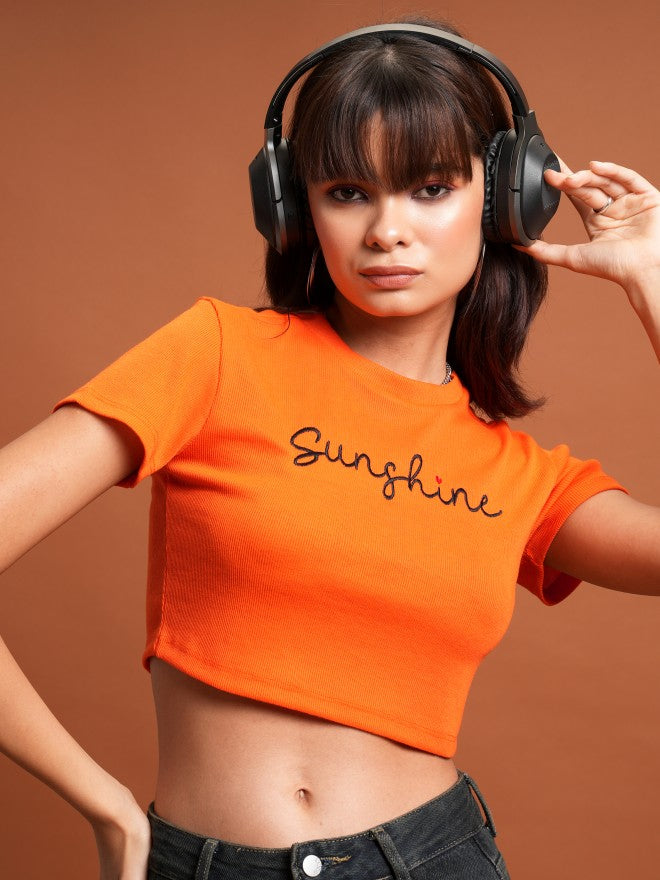 Tokyo Talkies Women Orange Embroidered Tank Top - Orange - Image 1