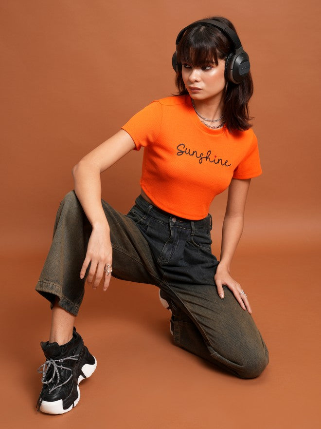 Tokyo Talkies Women Orange Embroidered Tank Top - Orange - Image 2
