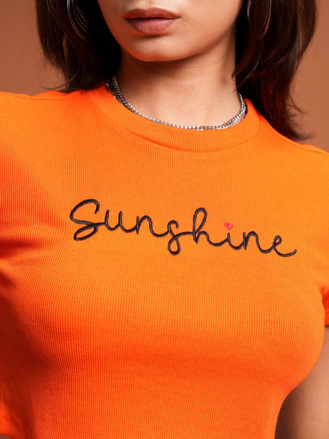 Tokyo Talkies Women Orange Embroidered Tank Top - Orange - Image 5