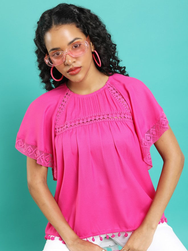 Tokyo Talkies Women Pink Solid Blouson Top - Pink - Image 1