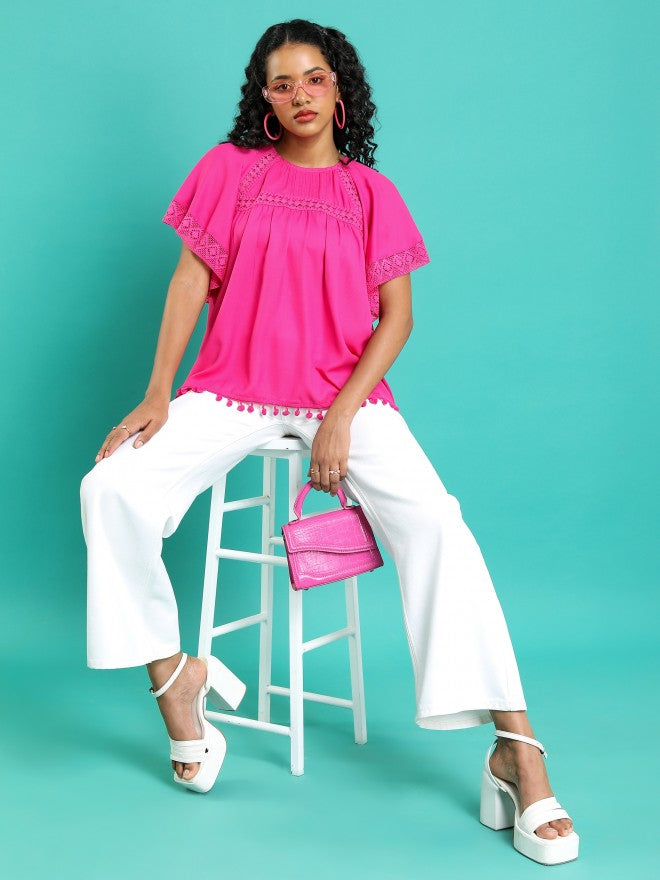 Tokyo Talkies Women Pink Solid Blouson Top - Pink - Image 2
