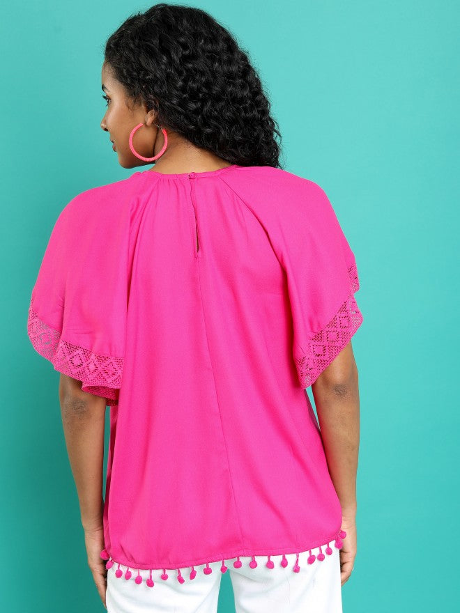 Tokyo Talkies Women Pink Solid Blouson Top - Pink - Image 3