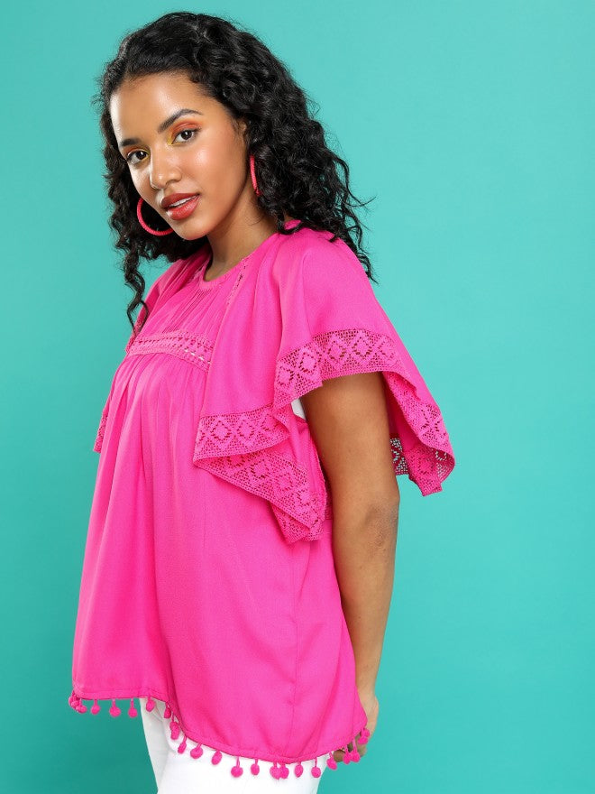Tokyo Talkies Women Pink Solid Blouson Top - Pink - Image 4