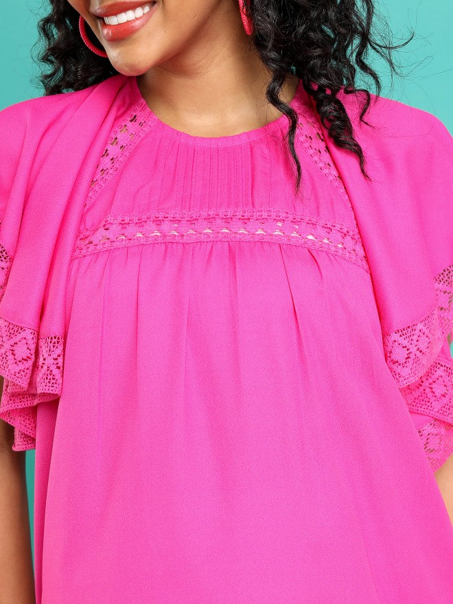 Tokyo Talkies Women Pink Solid Blouson Top - Pink - Image 5