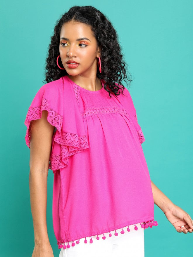 Tokyo Talkies Women Pink Solid Blouson Top - Pink - Image 6