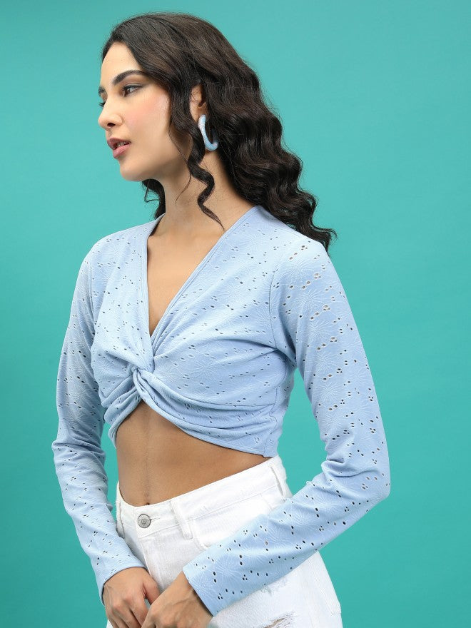 Tokyo Talkies Women Blue Solid Fitted Top - Blue - Image 4