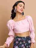 Tokyo Talkies Women Pink Solid Bardot Top - Pink - Image 1