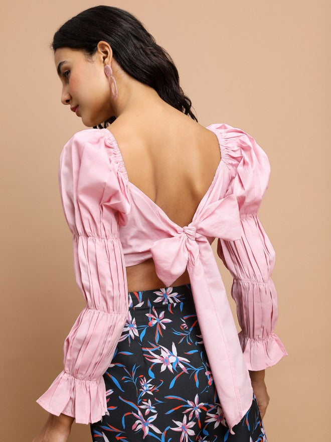 Tokyo Talkies Women Pink Solid Bardot Top - Pink - Image 3