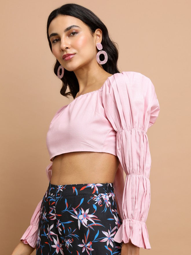 Tokyo Talkies Women Pink Solid Bardot Top - Pink - Image 4