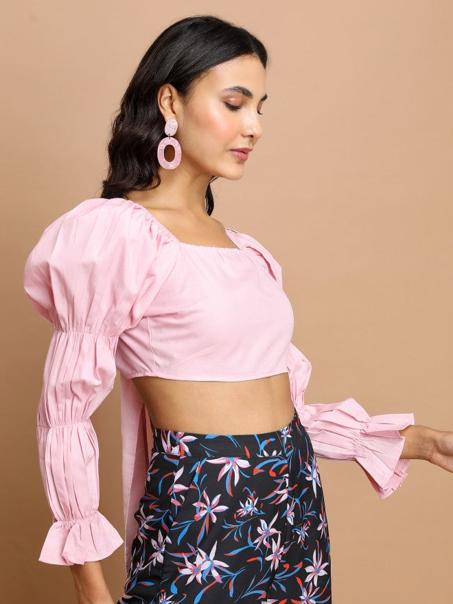 Tokyo Talkies Women Pink Solid Bardot Top - Pink - Image 6