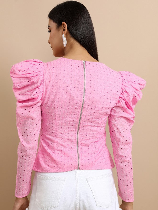 Tokyo Talkies Women Pink Solid Regular Top - Pink - Image 3