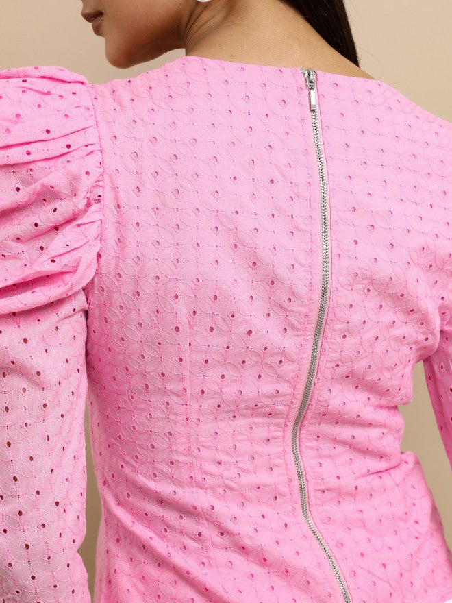 Tokyo Talkies Women Pink Solid Regular Top - Pink - Image 5