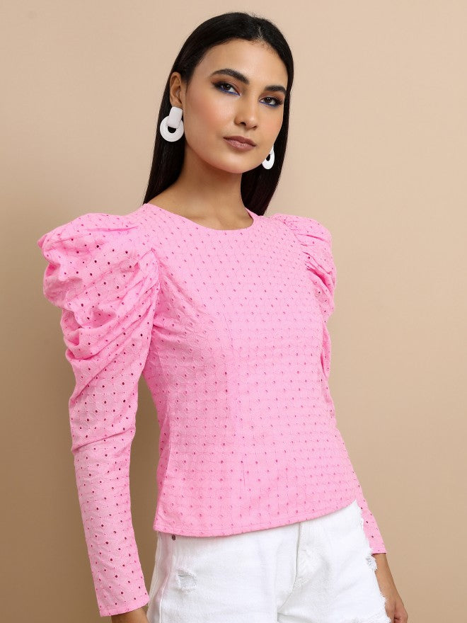 Tokyo Talkies Women Pink Solid Regular Top - Pink - Image 6