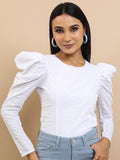 Tokyo Talkies Women White Self Design Regular Top - White - Image 1