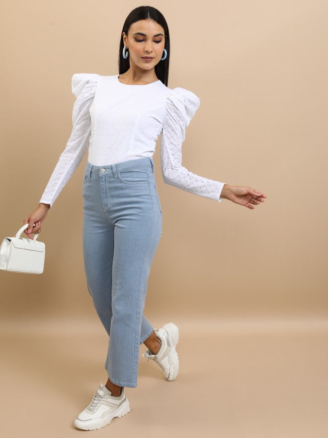 Tokyo Talkies Women White Self Design Regular Top - White - Image 2