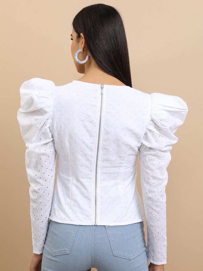 Tokyo Talkies Women White Self Design Regular Top - White - Image 3
