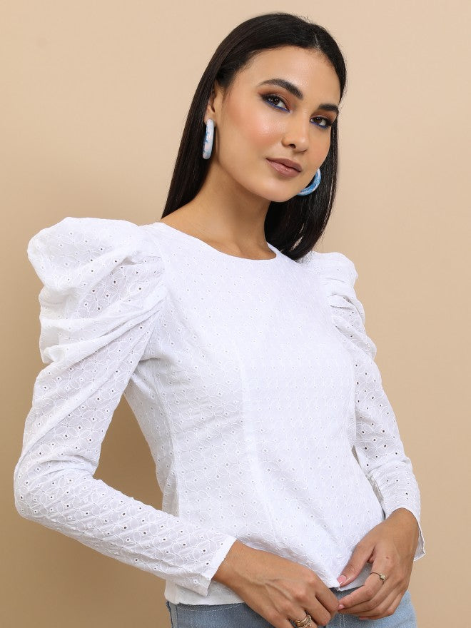 Tokyo Talkies Women White Self Design Regular Top - White - Image 6