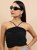 Tokyo Talkies Women Black Solid Fitted Top - Black - Image 1