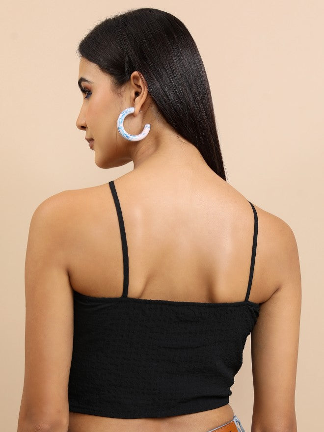Tokyo Talkies Women Black Solid Fitted Top - Black - Image 3