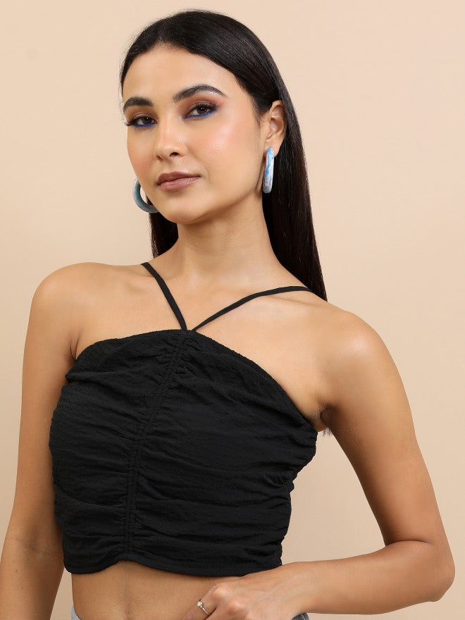 Tokyo Talkies Women Black Solid Fitted Top - Black - Image 4