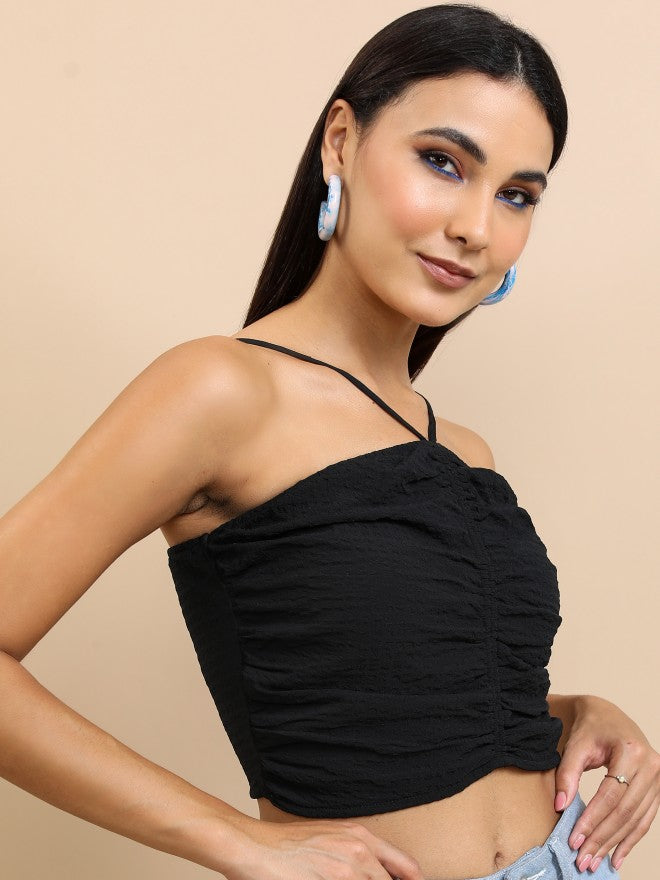 Tokyo Talkies Women Black Solid Fitted Top - Black - Image 6